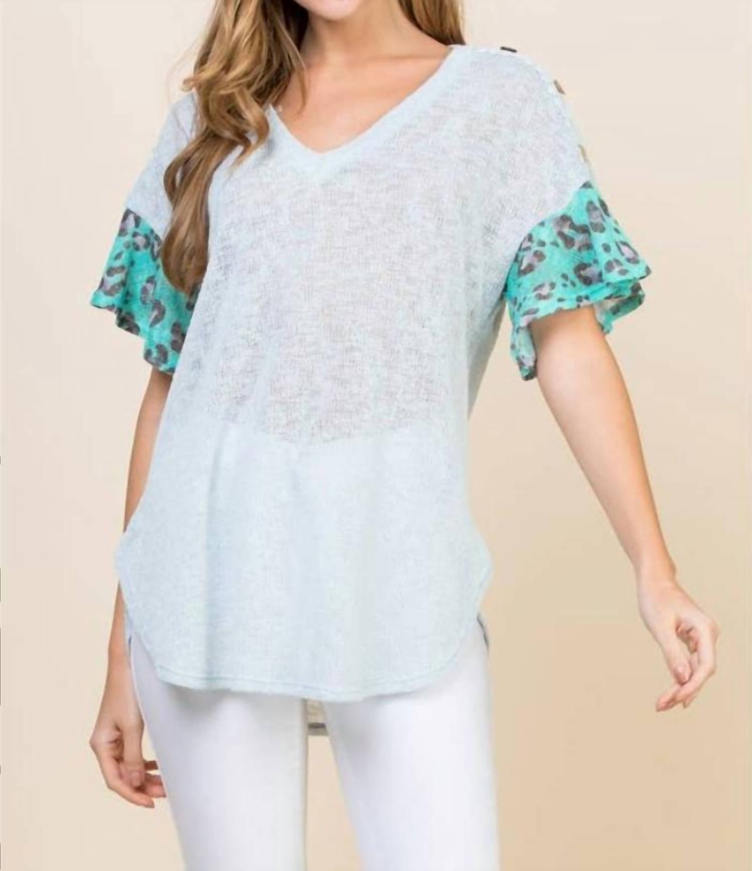 Emerald Collection - Lace Button Trim V Neck Top