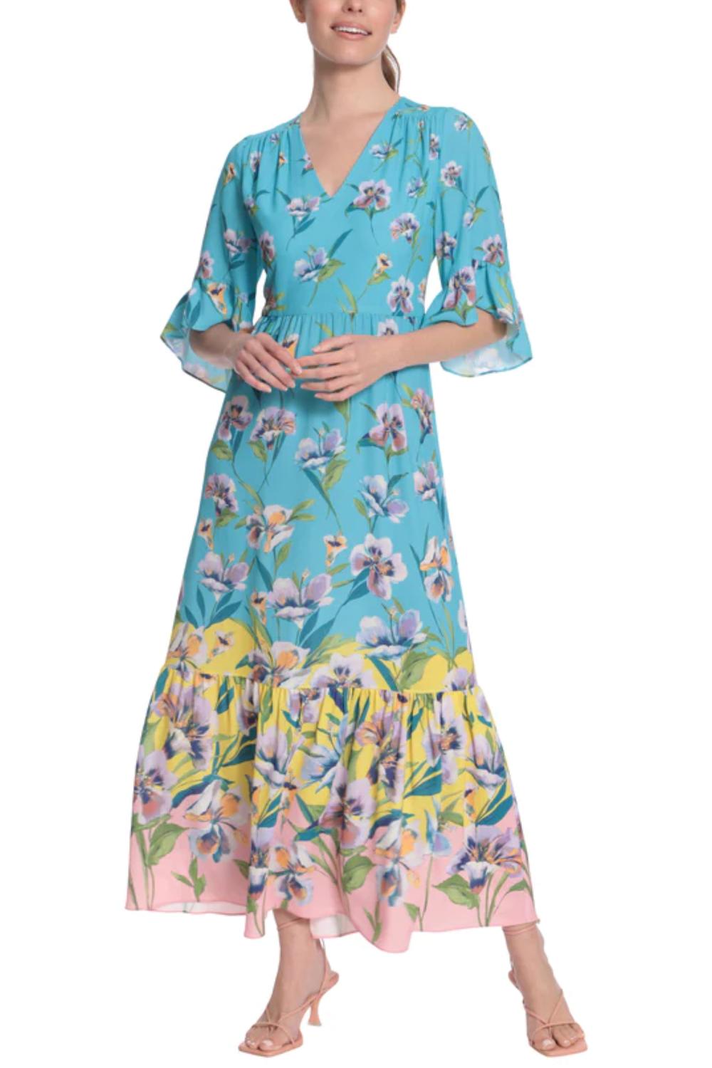 London Times - 3/4 Sleeve Floral Print Maxi Dress