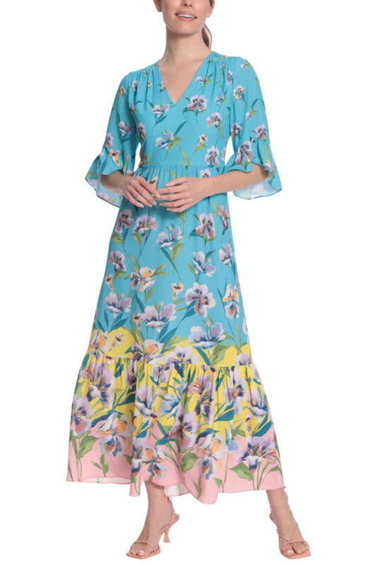 London Times - 3/4 Sleeve Floral Print Maxi Dress