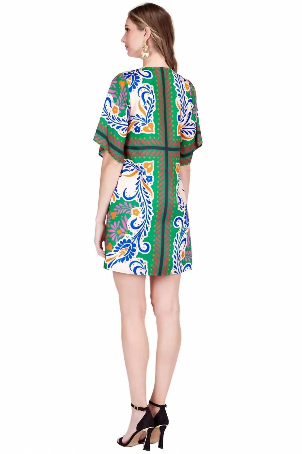 Jade Kimono Tunic Mini Dress in artistic scarf - women's dress - alternate view