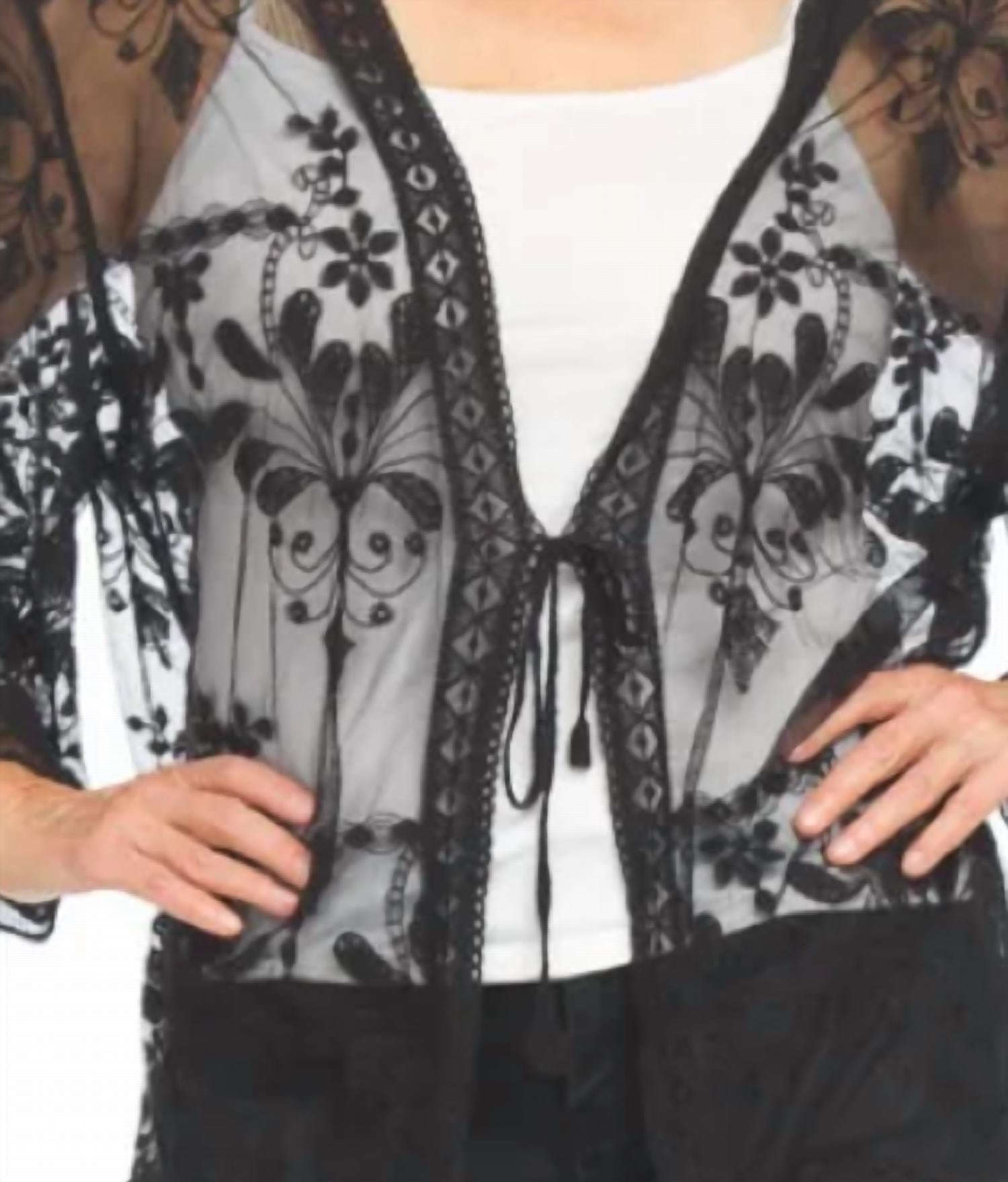 Papillon - Floral Embroidered Cover Up With Tie