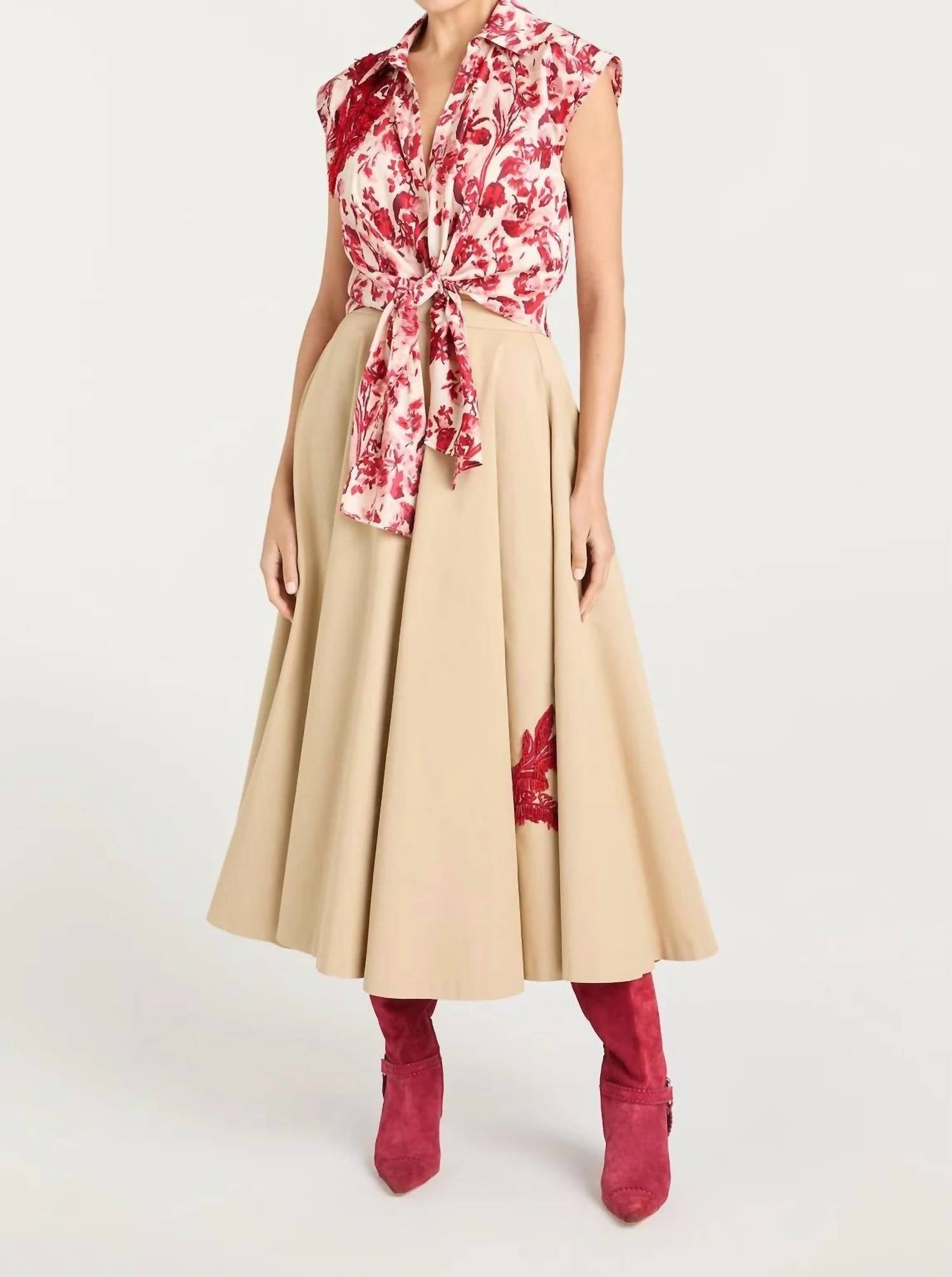 cinq a sept Women's Floral Ribbons Sleeveless Mari Top in cherry rose multi - women's shirt