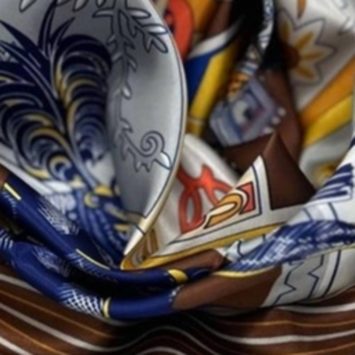 TC Ranchwear War Horse Wild Rag Western Southwestern Satin Scarf in blue gold - women's scarf - detail view