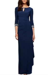 Alex Evenings - Side Ruched Cascade Skirt-petite Dress