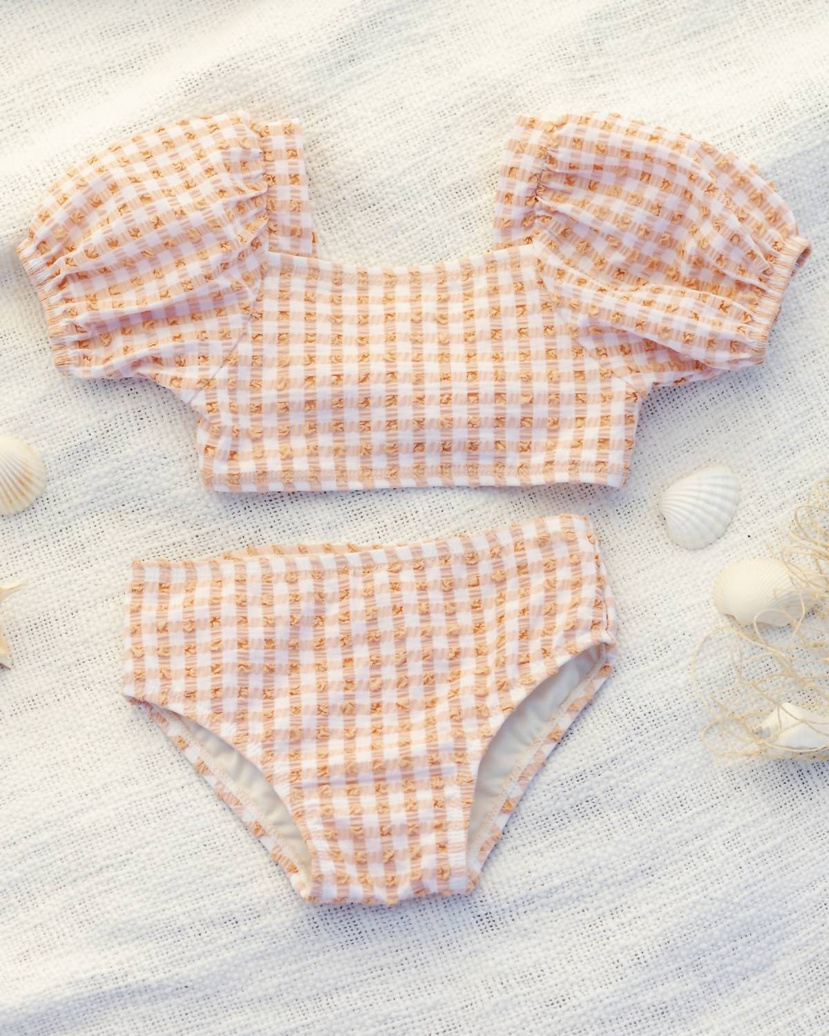 Rylee + Cru Girls Zippy Two-piece Swimsuit in melon check - kids' bikini - view 7
