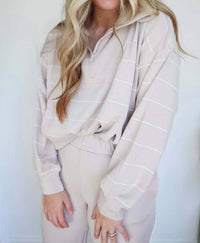 Rae Mode - Victoria Stripe Quarter Zip Top & Piping Straight Leg Pant Set