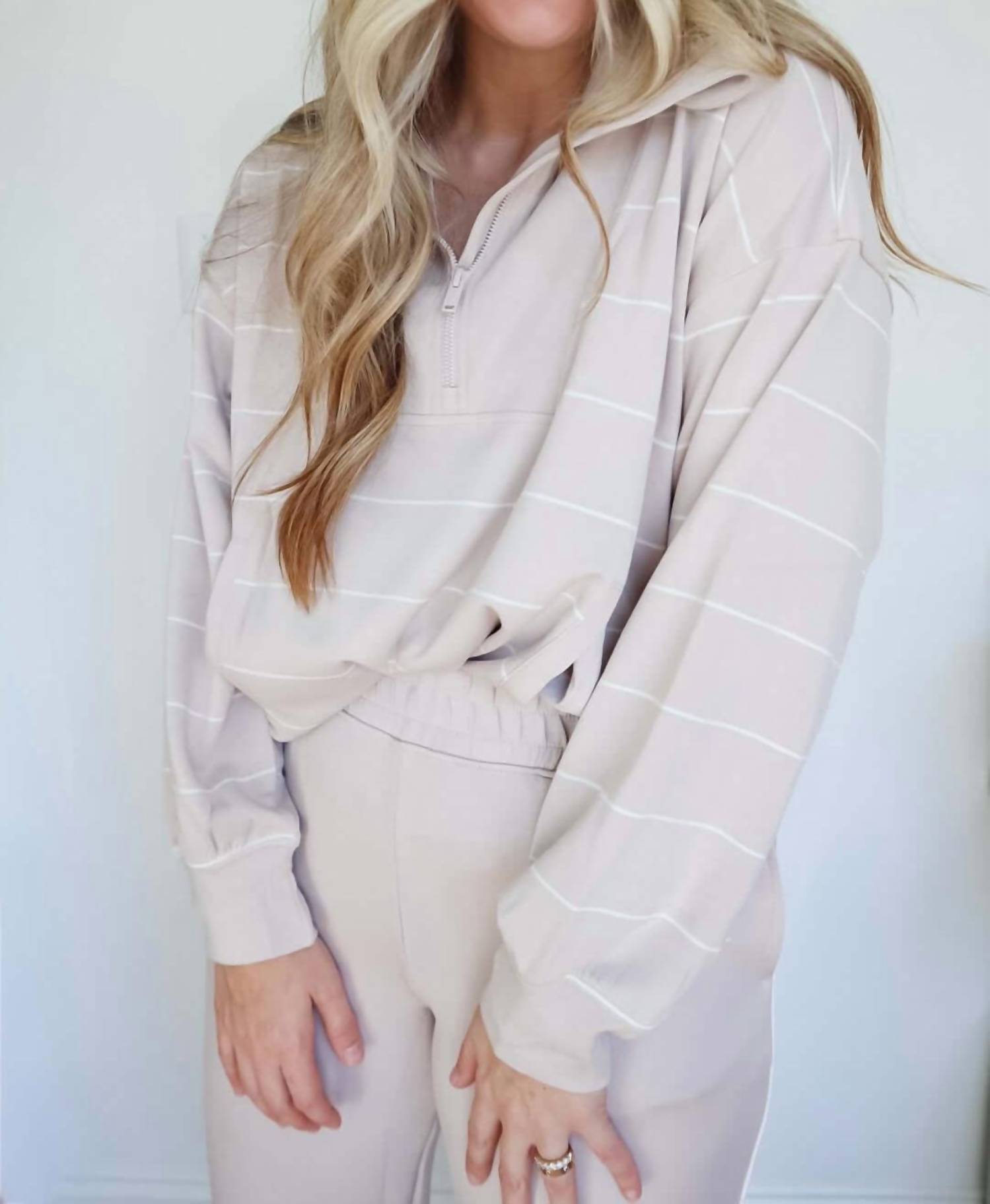 Rae Mode - Victoria Stripe Quarter Zip Top & Piping Straight Leg Pant Set