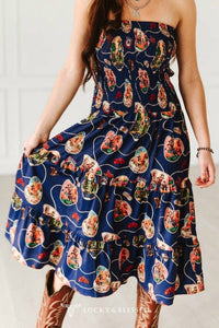 Lucky & Blessed - Western Print Smocked Maxi Dress