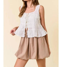 Doe And Rae - Bella Front Tie Ruffle Top
