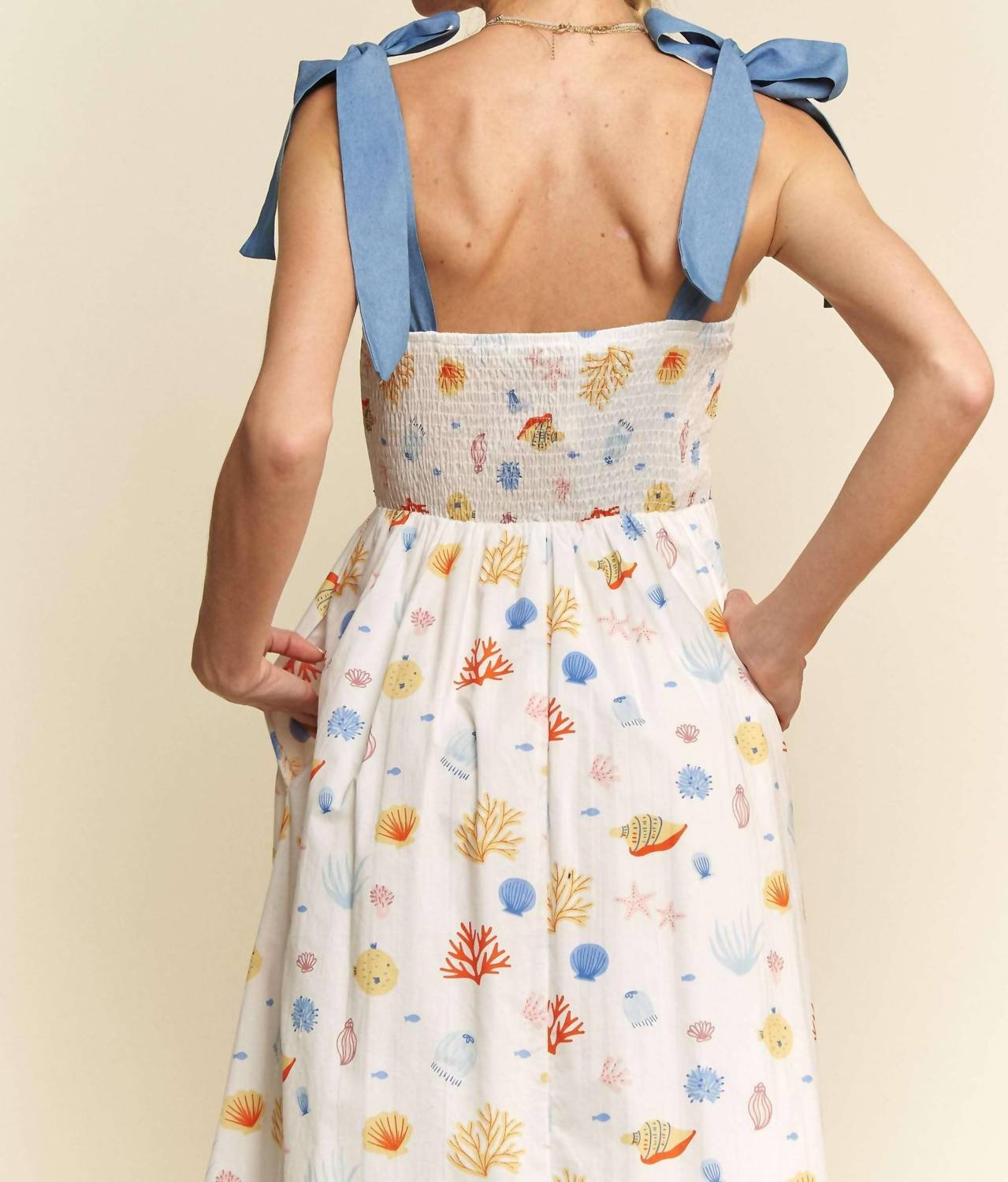 Davi & Dani - Binding Detail Smocking Summer Maxi Dress