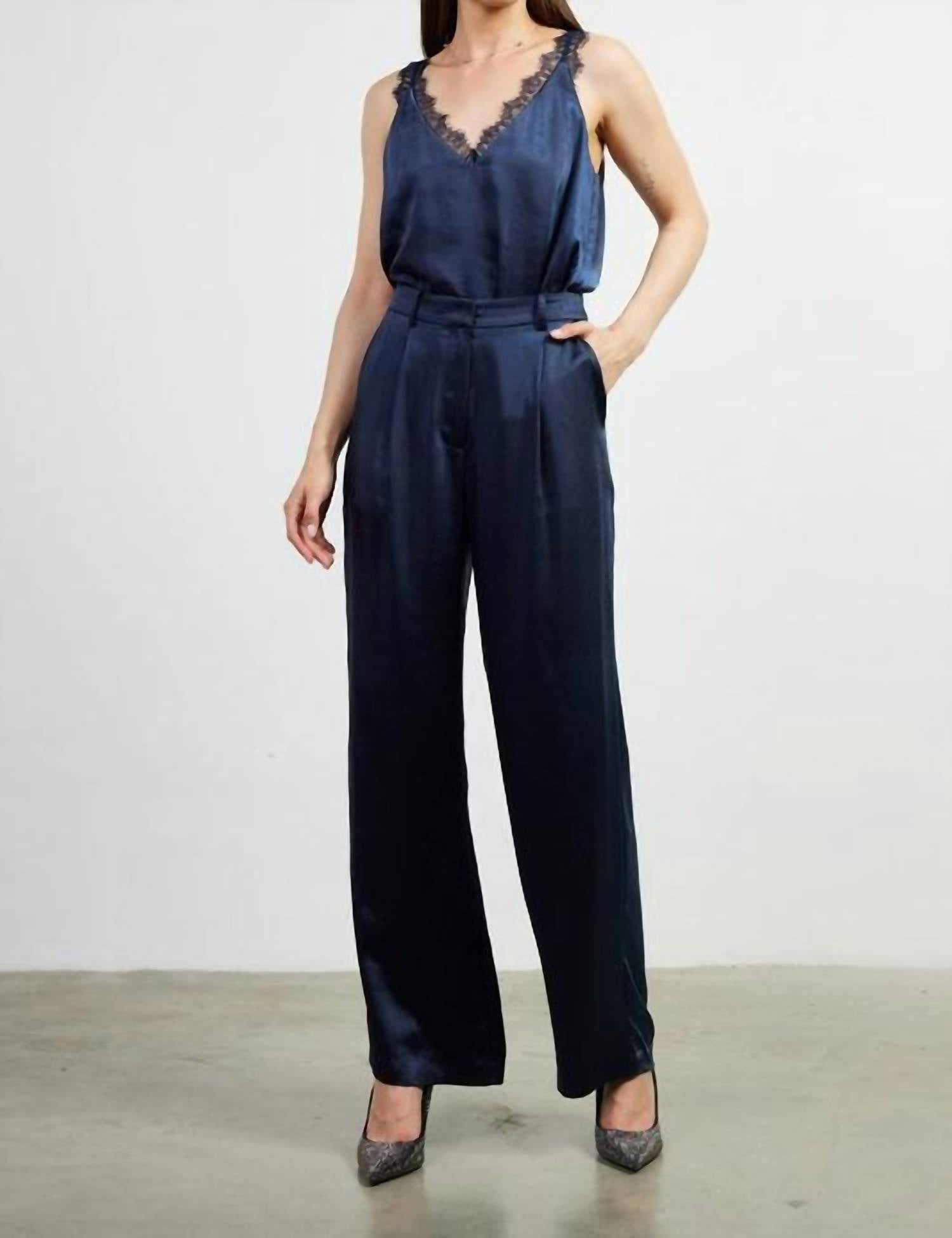 Skies Are Blue - Dull Satin Elastic Back Trouser
