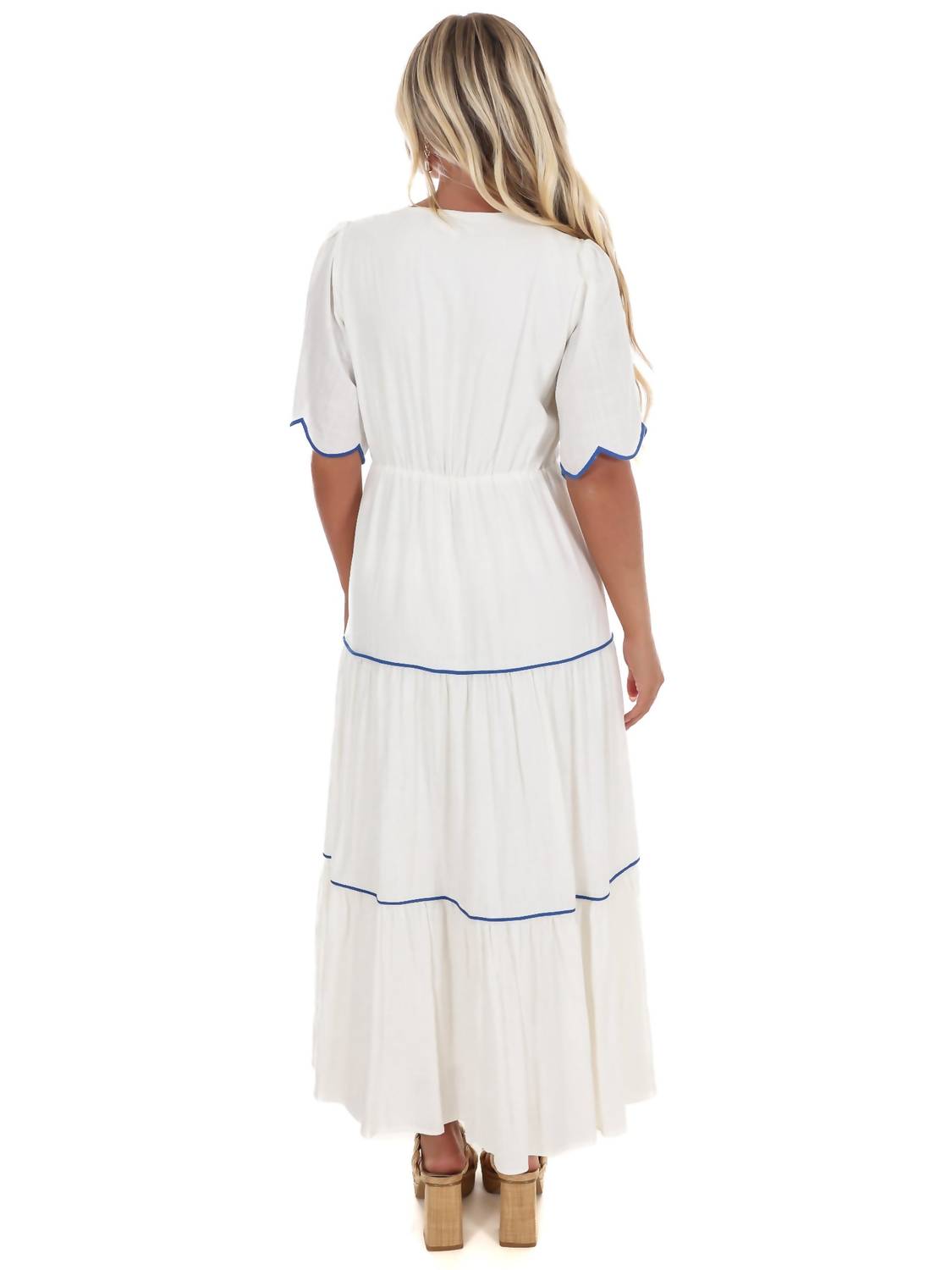 Blue Blush - Embroidered Dreams Tiered Midi Dress