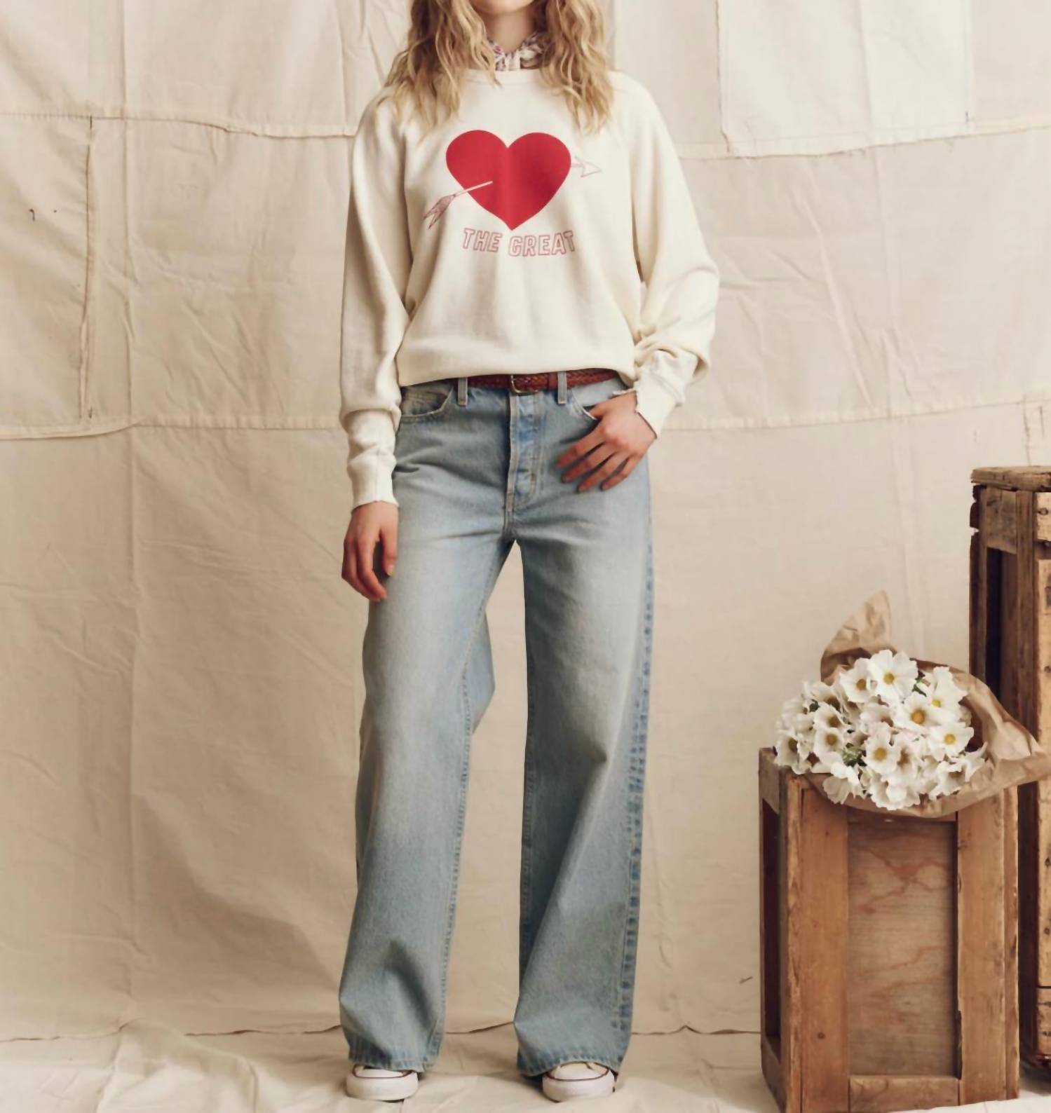 THE GREAT. College Sweatshirt in heart graphic - women's top - view 5