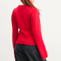 GOOD AMERICAN Button Front Knit Cardigan in chili - women's cardigan - detail view