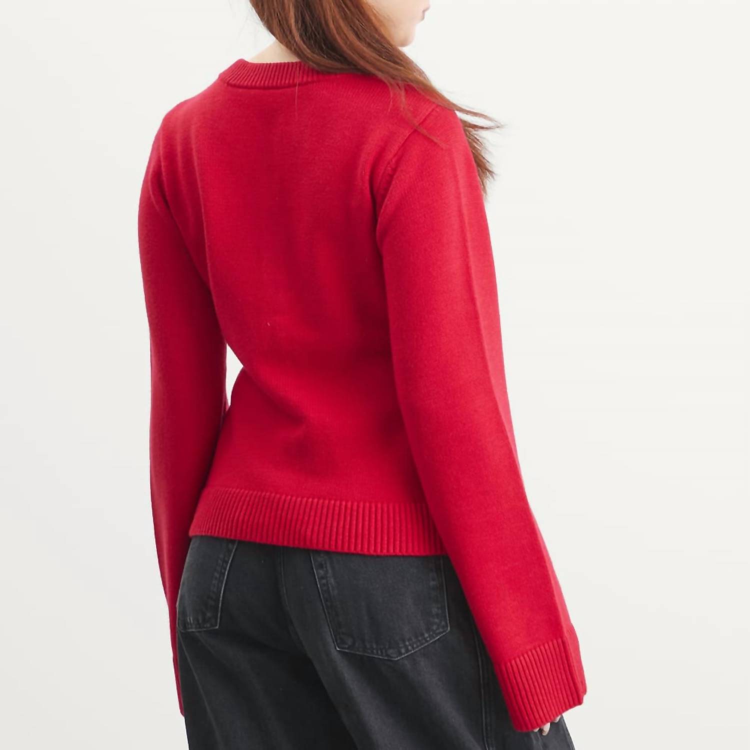 GOOD AMERICAN Button Front Knit Cardigan in chili - women's cardigan - detail view