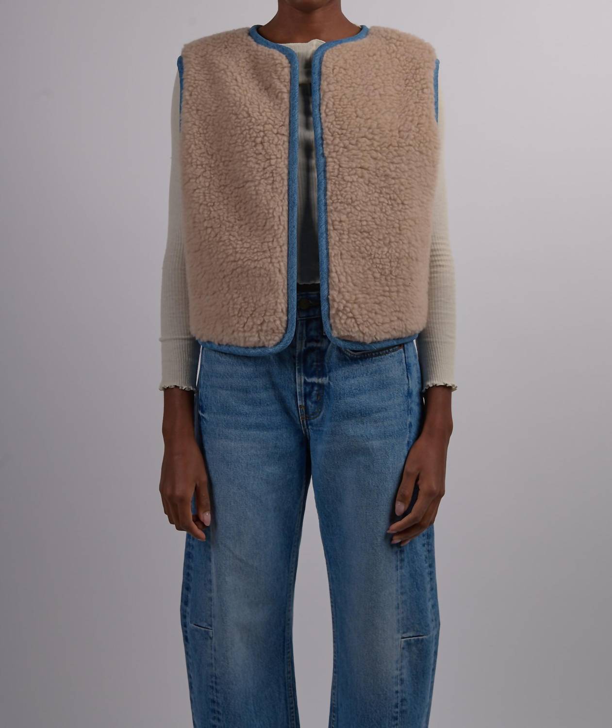 B Sides - Reversible Reworked Vintage Denim And Sherpa Vest