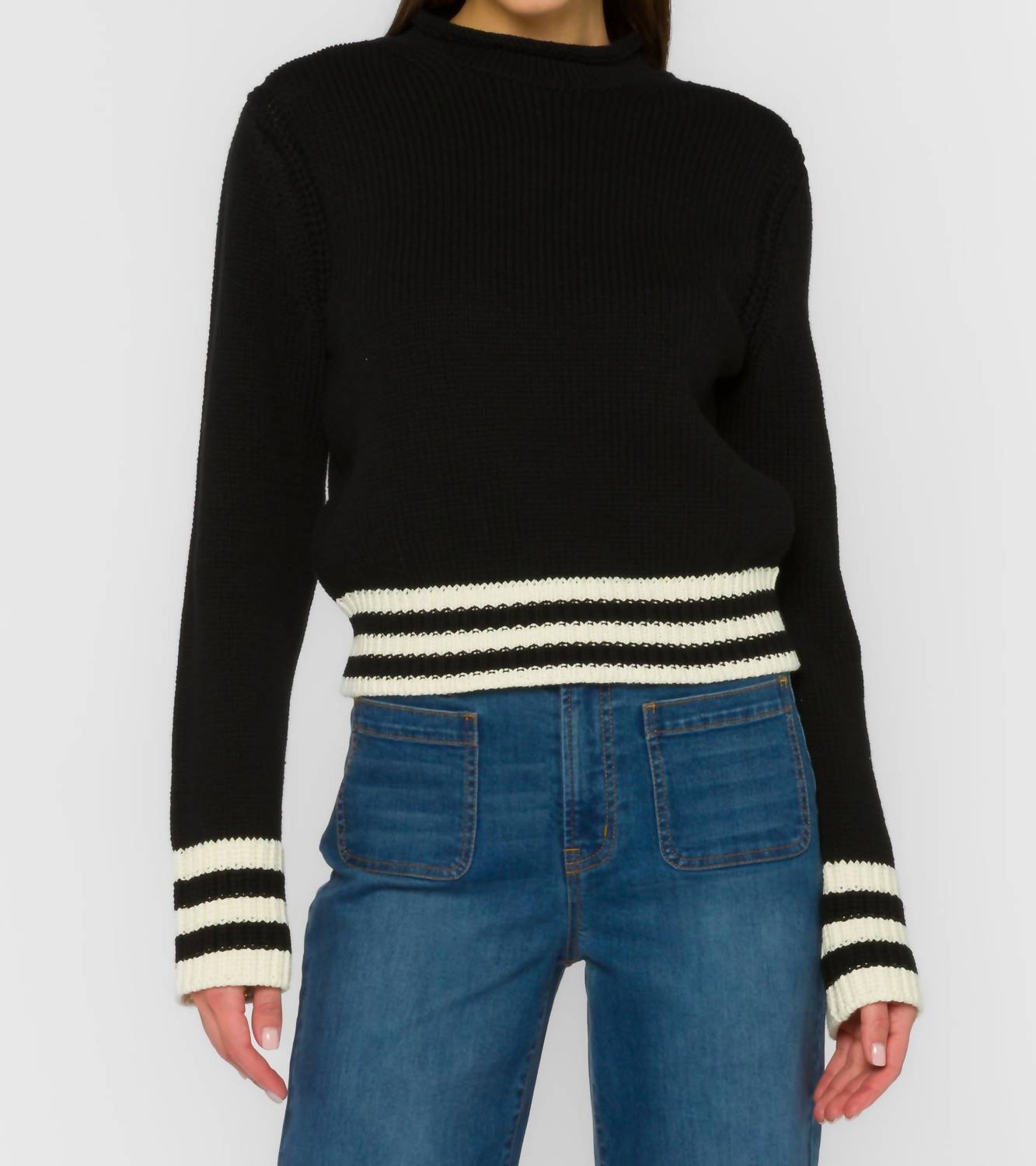 Velvet Heart Ridley Stripe Sweater in black vanilla ice stripe - women's sweater