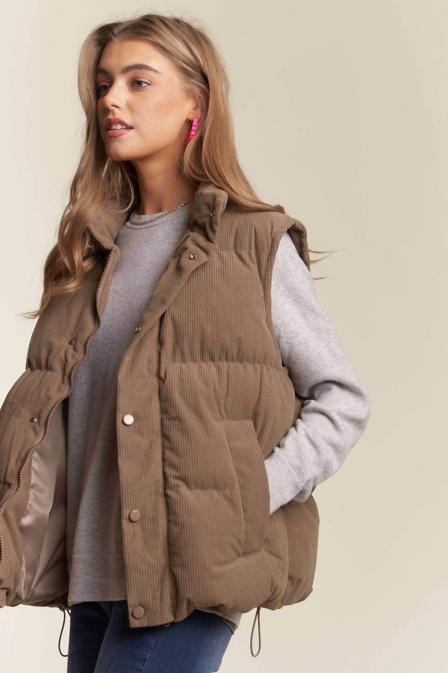 Adora - Button Down Corduroy Puff Vest