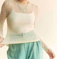 DAVI & DANI Delicate Dot Lace Mesh Layering Top in cream - women's long sleeve top - view 8