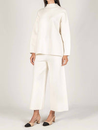 Before You Knit Ankle Length Wide Leg Pants in ivory - women's pants - detail view