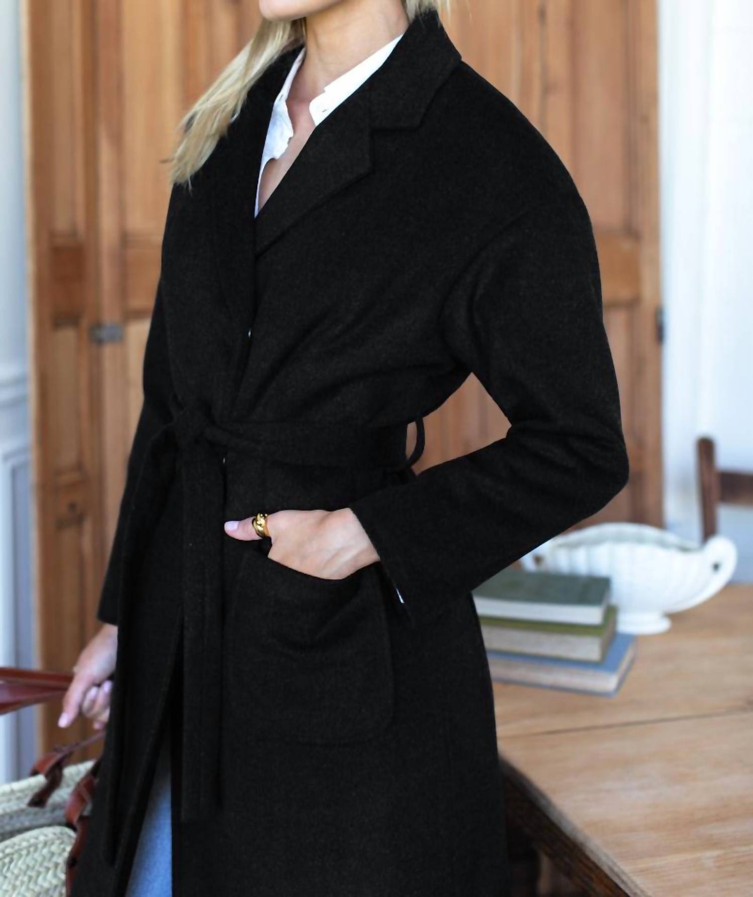 EMERSON FRY Drop Shoulder Long Coat in charcoal - women's jacket - alternate view