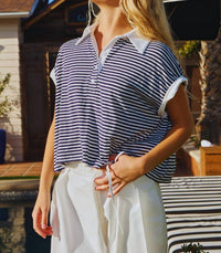BUCKETLIST Stripe Print Crop Top in blue - women's shirt - view 5