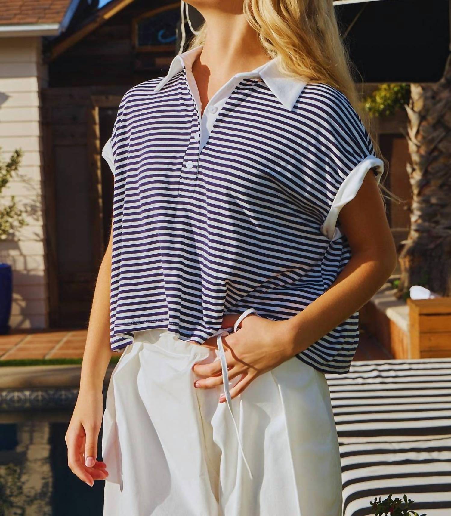 BUCKETLIST Stripe Print Crop Top in blue - women's shirt - view 5