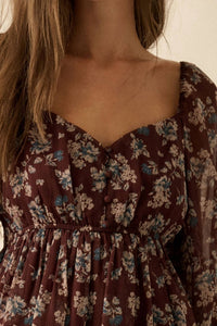 Promesa - Blooming Fields Floral Chiffon Peasant Mini Dress