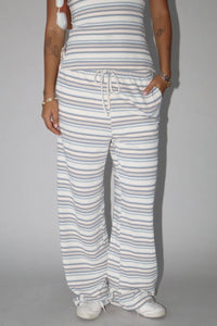 Bailey Rose Stripe Knit Wide Leg Pants in harbor beige blue - women's pants