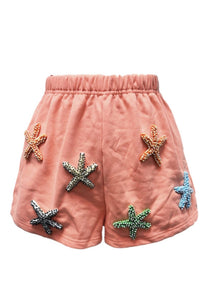 QUEEN OF SPARKLES Beaded Starfish Collar Top And Shorts Set in coral - women's sleepwear - view 8