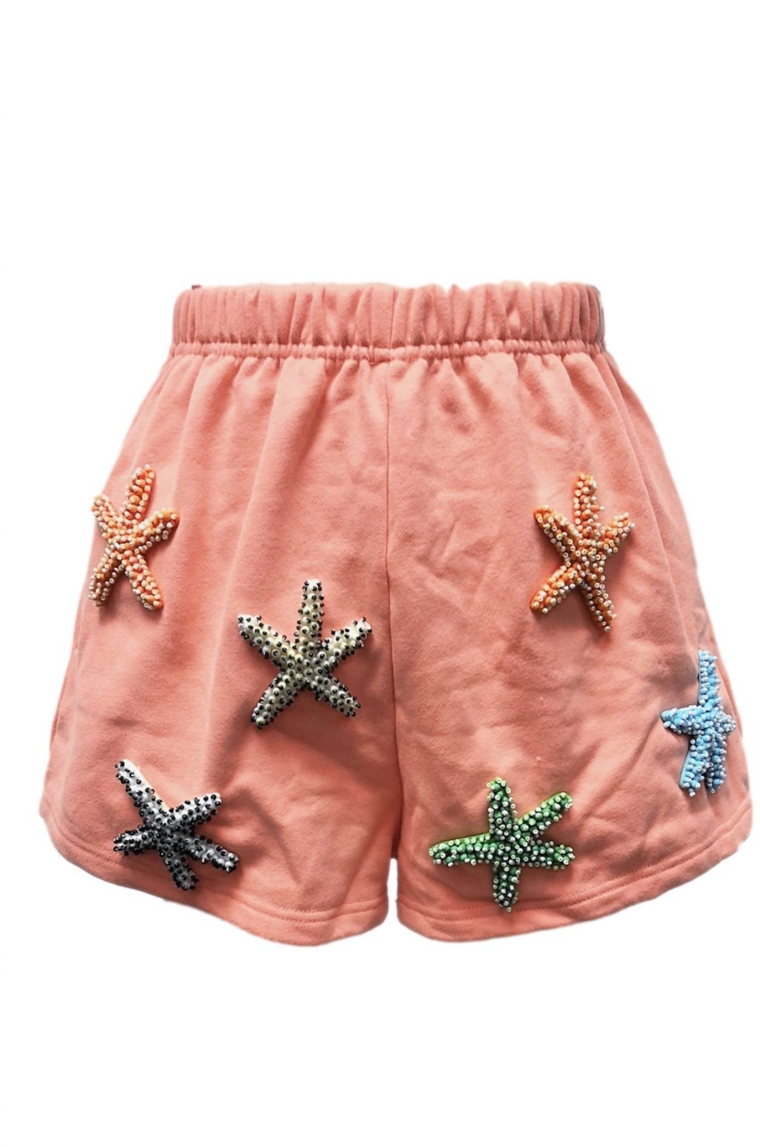 QUEEN OF SPARKLES Beaded Starfish Collar Top And Shorts Set in coral - women's sleepwear - view 8