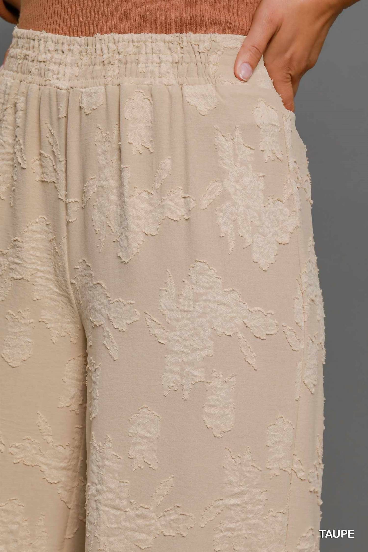 Umgee - Floral Burnout Wide Leg Pants