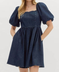 Entro - Women's Short Bubble Sleeve Babydoll Dress