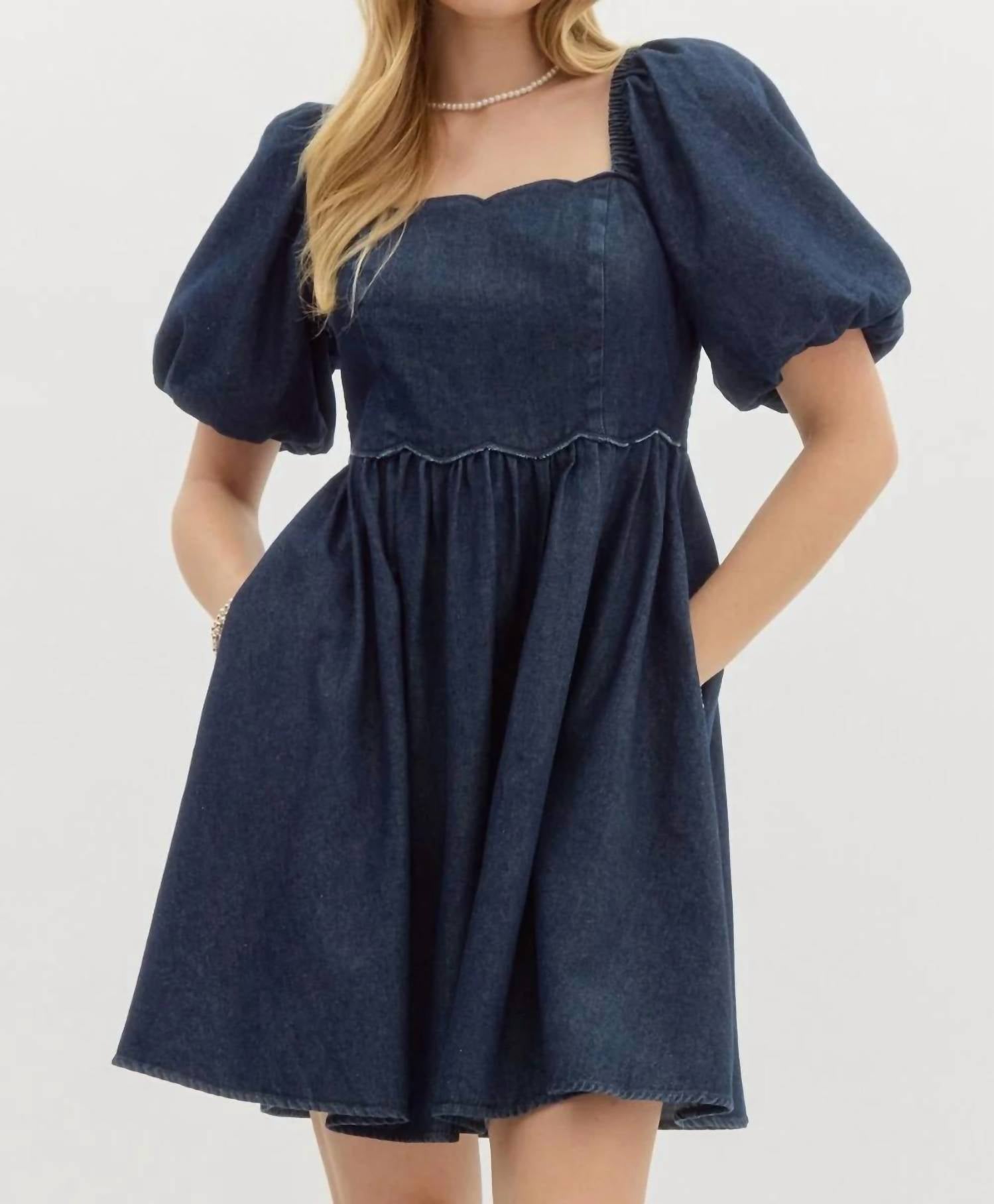 Entro - Women's Short Bubble Sleeve Babydoll Dress