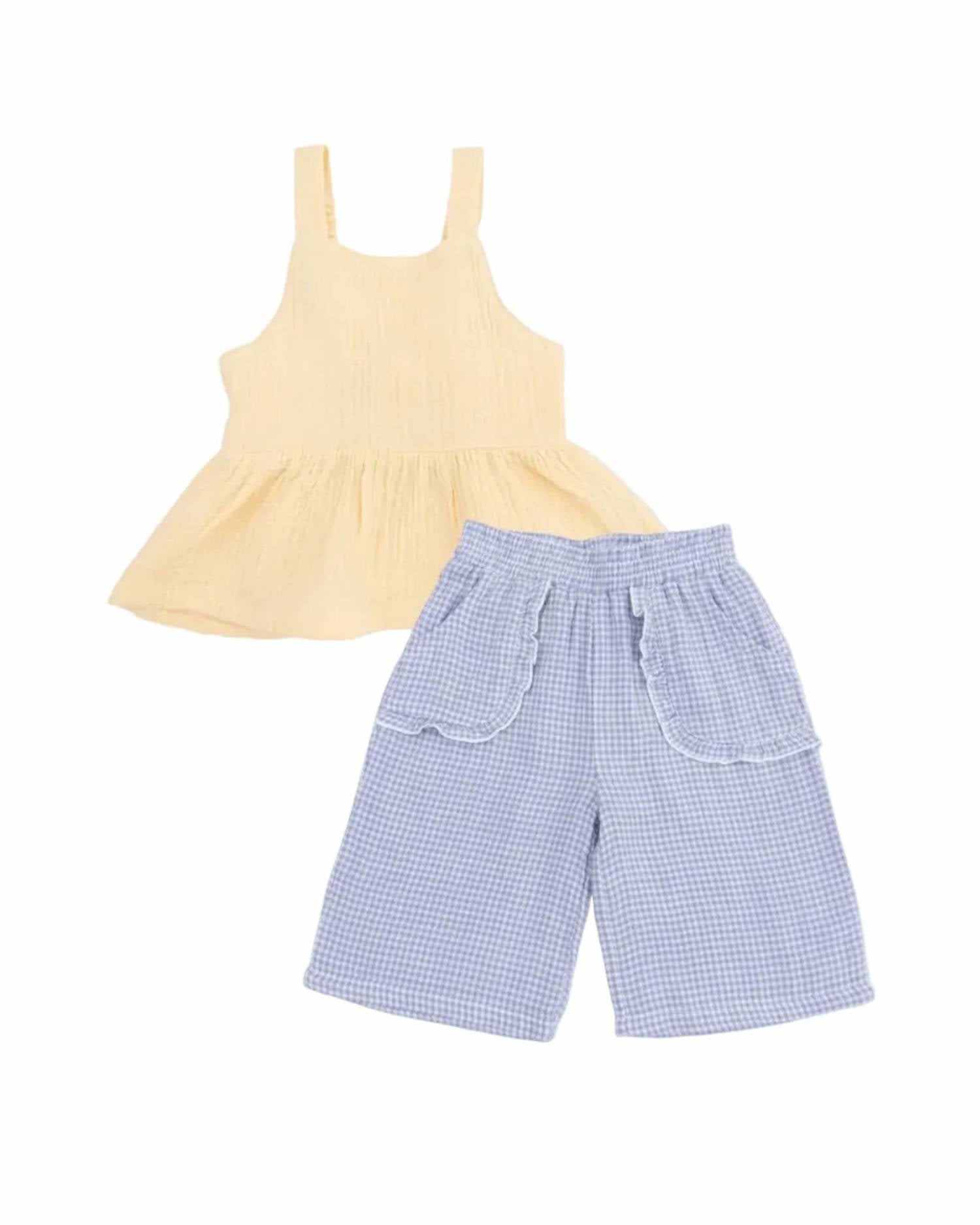 Angel Dear - Micro Gingham Blizzard Peplum Tank And Pants Set