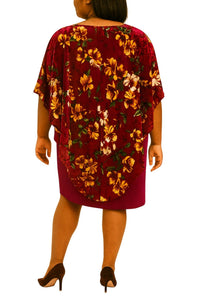 Glamour Nights - Women's Floral Velvet Boat Neckline Capelet Skirt Dress