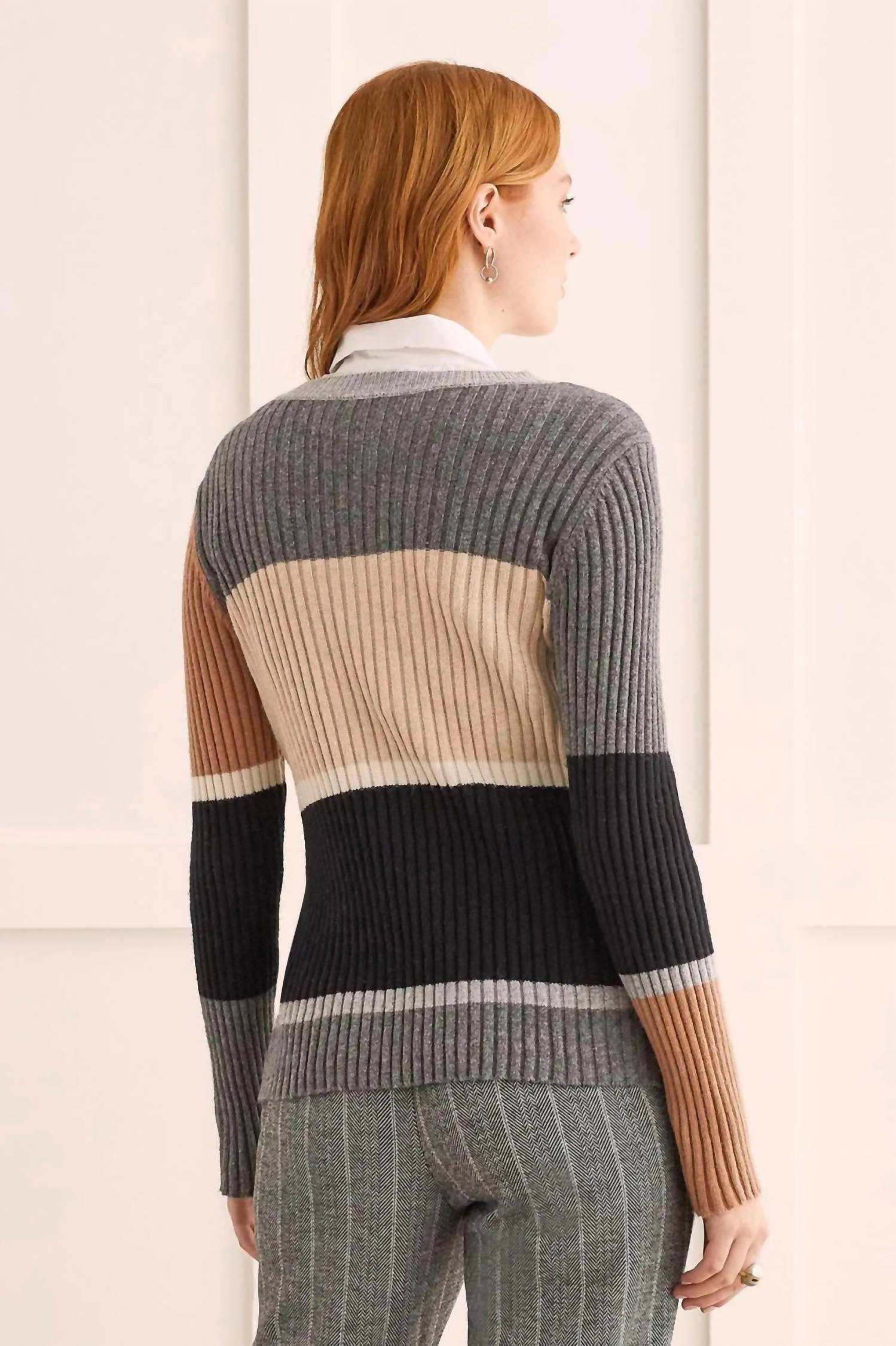 Tribal - Ribbed Color Block Crew Neck Sweater