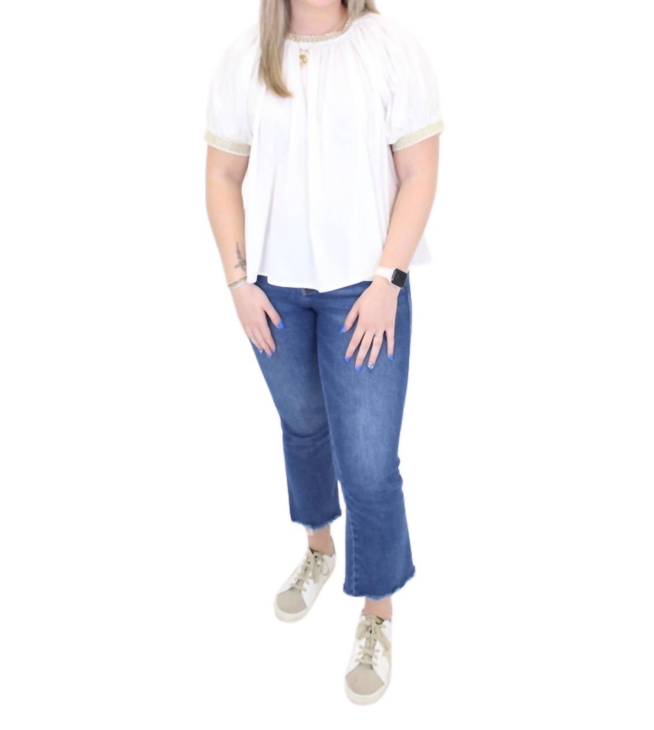 Heyson - Embroidered Trim And Bow Detail Top
