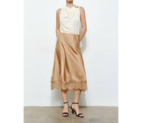 INA Fashion Classic Silky With Lace Hem Midi Skirt in gold - women's skirt - view 7