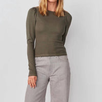 Sundry Puff Sleeve Top in signature green - women's long sleeve top - detail view