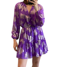 Karina Grimaldi - Long Sleeve V-neck Ruffle Mini Dress