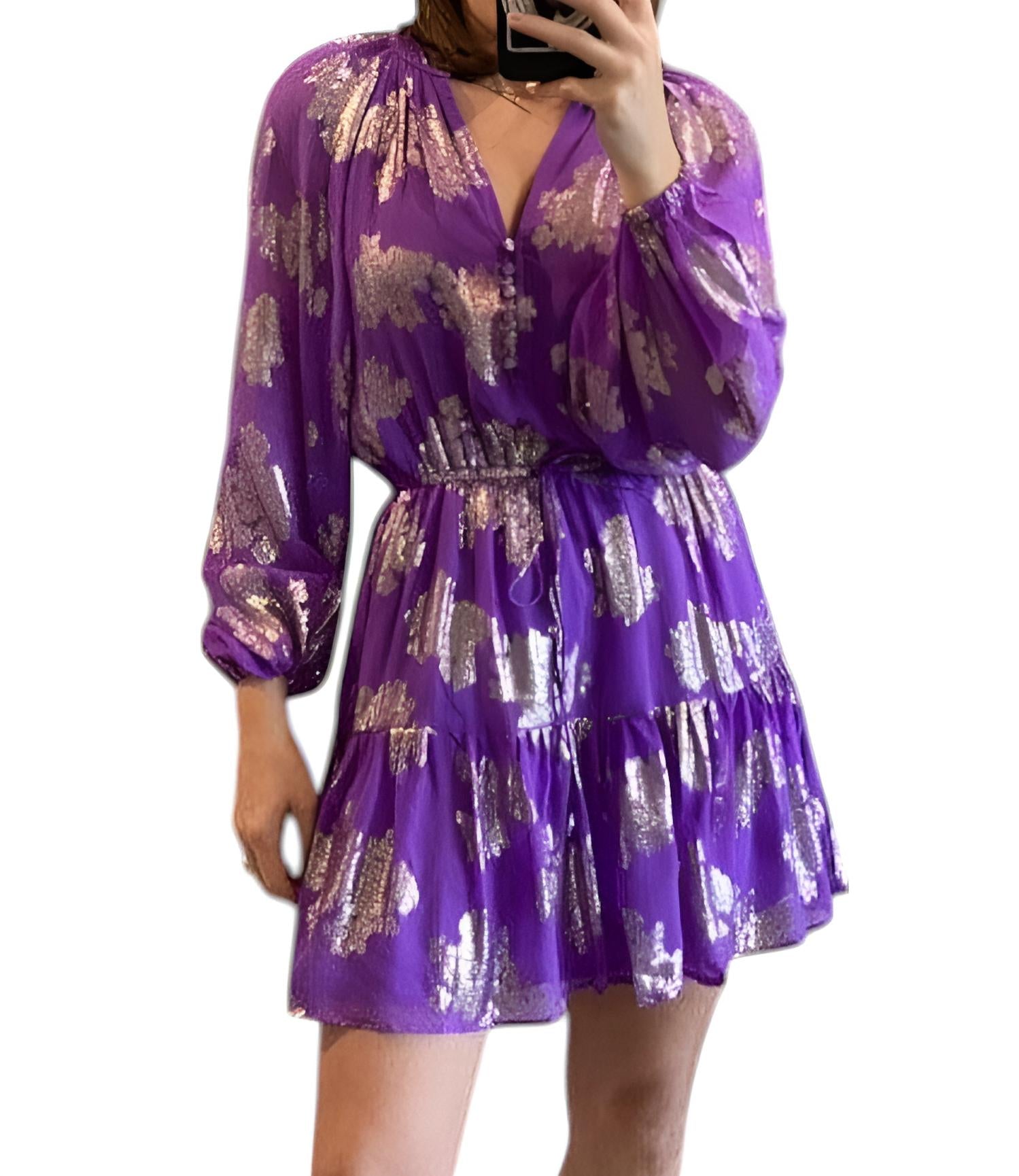 Karina Grimaldi - Long Sleeve V-neck Ruffle Mini Dress