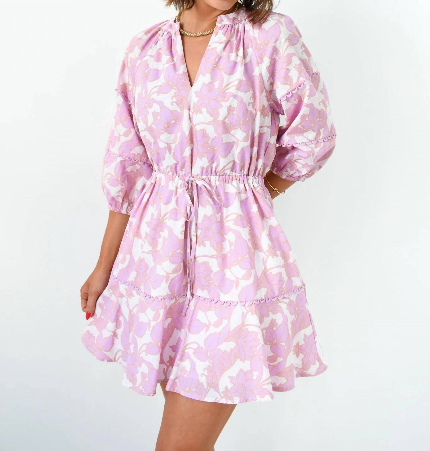 Sugarlips - Daney Floral Dabria Split Neck Mini Dress