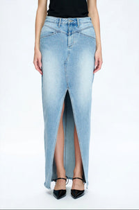 Bayeas - Lauren Mid Rise Slit Denim Maxi Skirt