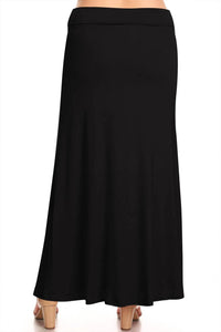 Moa Collection - Women's Foldable Waist Solid Long Maxi Skirt - Plus