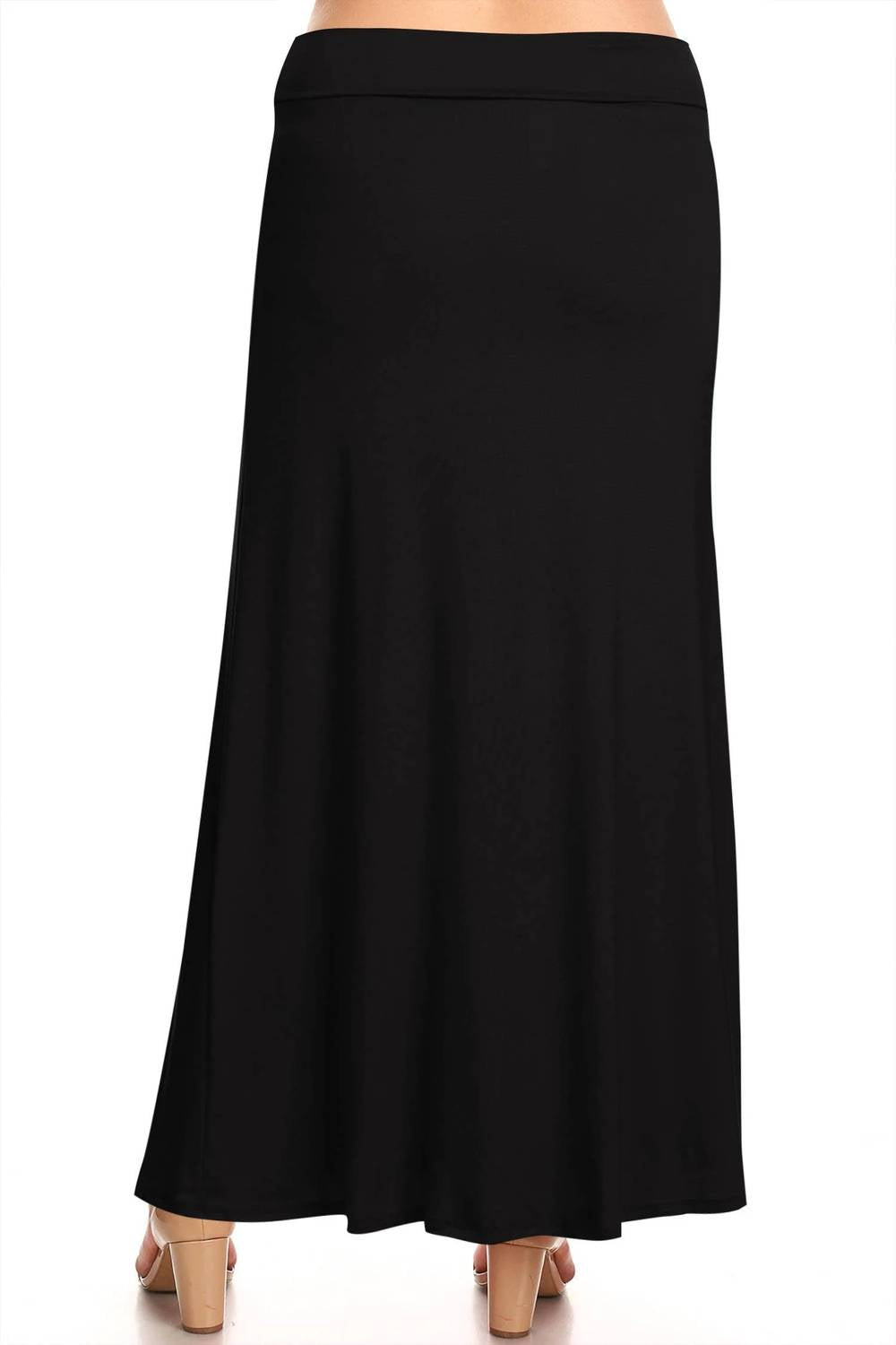 Moa Collection - Women's Foldable Waist Solid Long Maxi Skirt - Plus