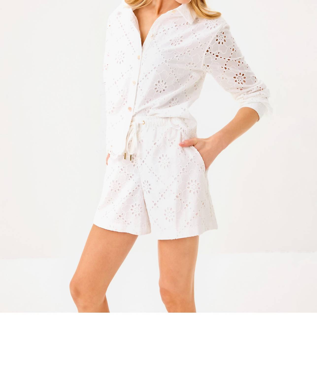 Lilly Pulitzer Croix Eyelet Shorts in resort white beach haven eyelet - women's shorts