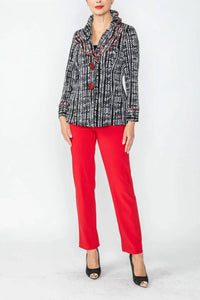 IC Collection Double Layered Wire Piping Collar Jacket in black white - women's jacket - detail view
