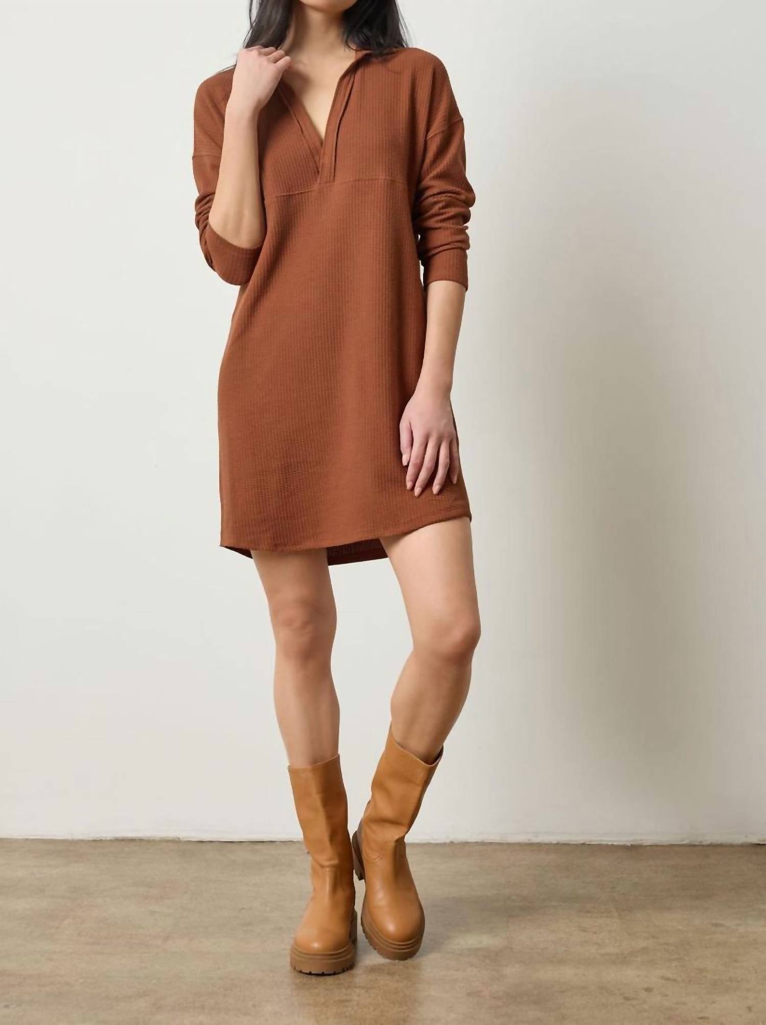 Lilla P - Split Neck Collared Mini Dress
