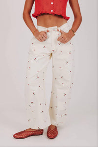Baevely By Wellmade - Cherry High-rise Ankle Barrel Jean
